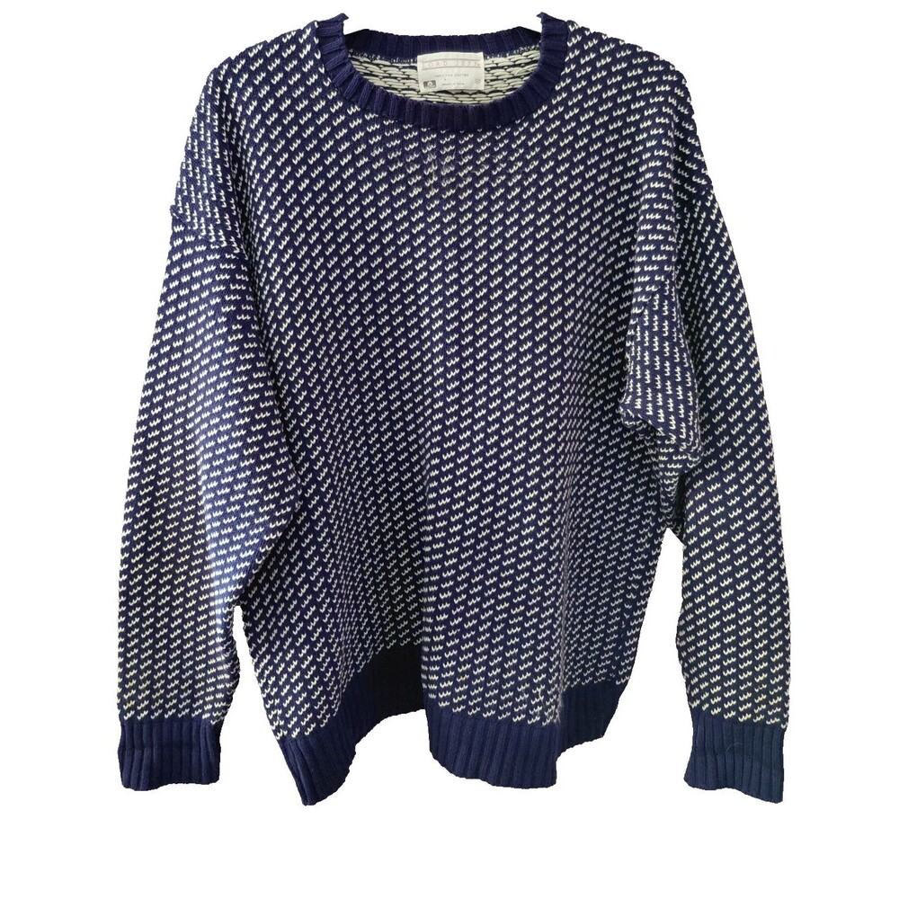 Lord Jeff VTG Fisherman Sweater Men's Size Medium Blue Cotton USA Made